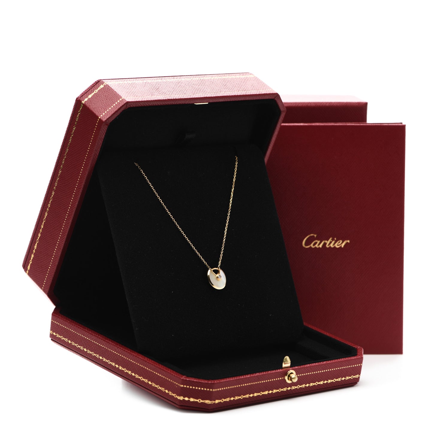 18K Yellow Gold Diamond Mother of Pearl XS Amulette de Cartier Pendant Necklace