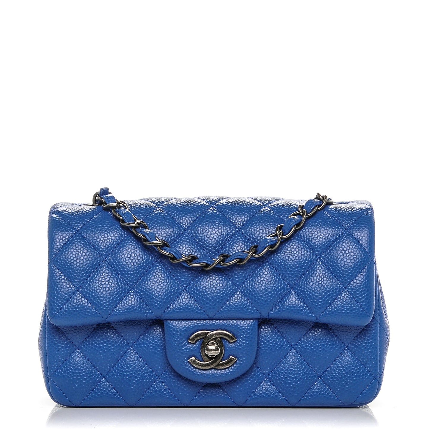 Caviar Quilted Mini Rectangular Flap Blue