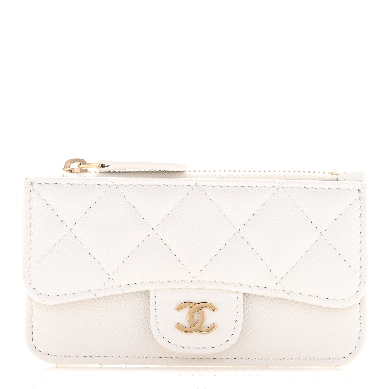 Chanel Caviar Quilted Flap Zip Card Holder White 1 of 8