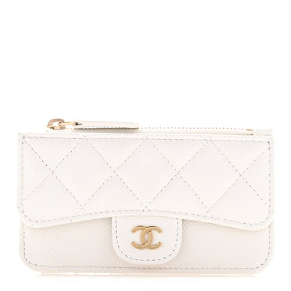 Chanel Caviar Quilted Flap Zip Card Holder White 1 of 8