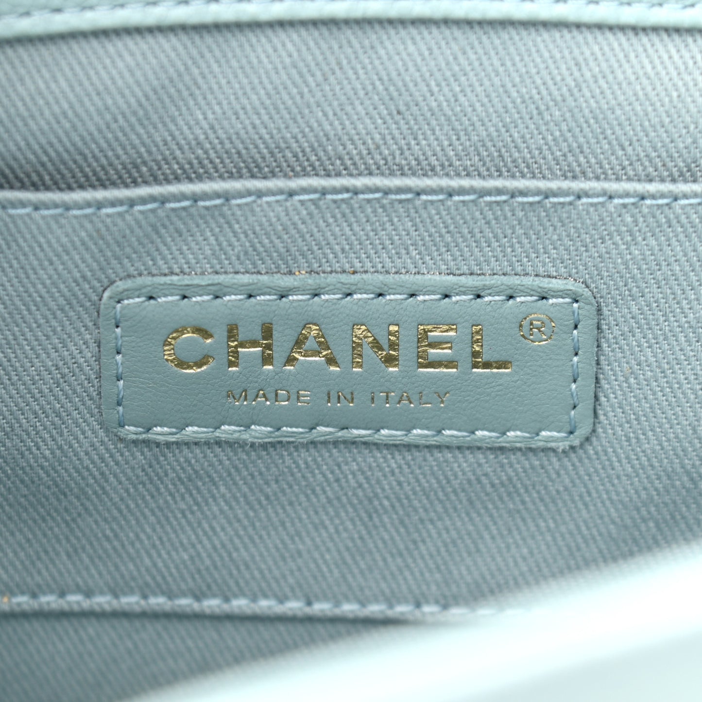 Caviar Quilted Pocket Bucket Bag Light Blue