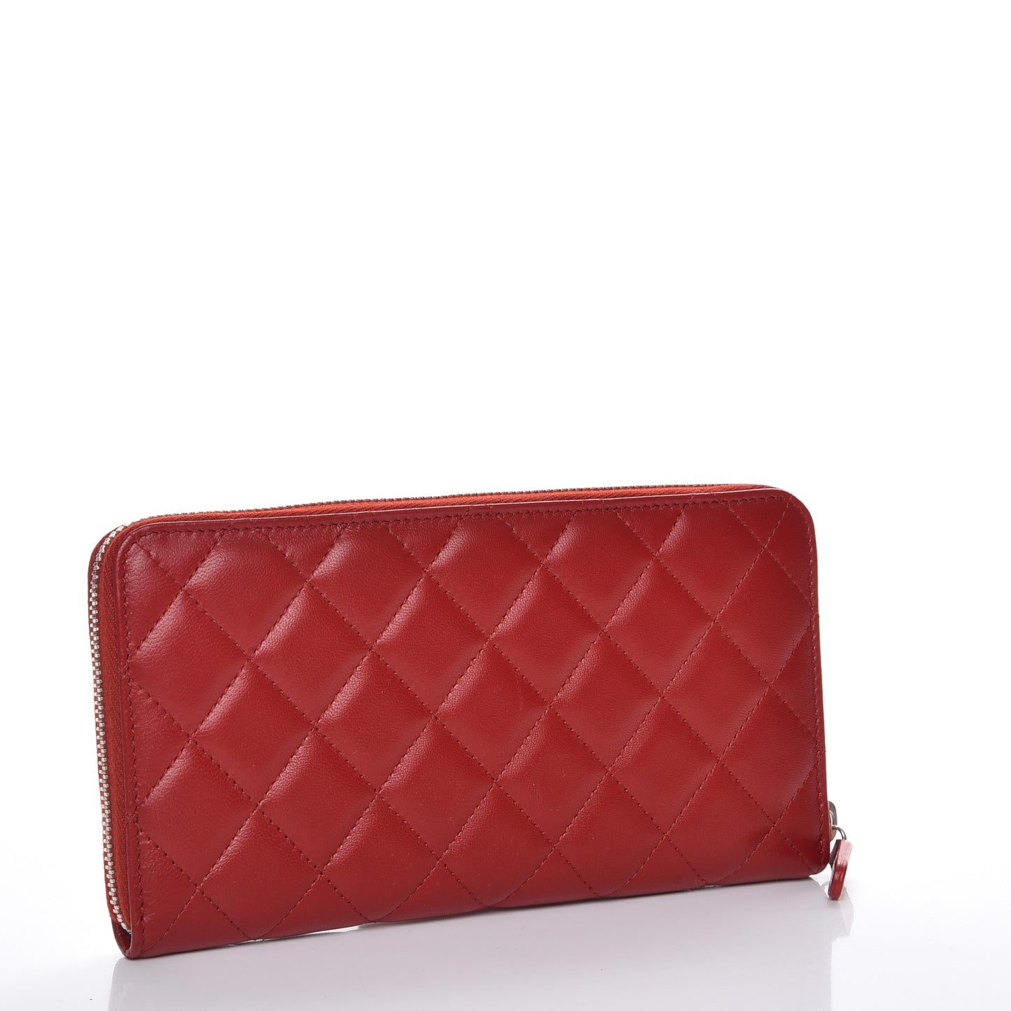 Lambskin Quilted Large Gusset Zip Around Wallet Red