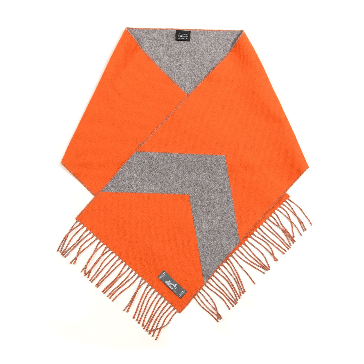 Hermes Cashmere Casaque Chevron Muffler Geranium Gris Flanelle 2 of 4