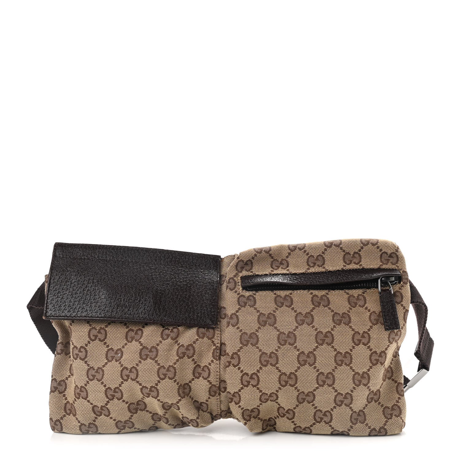 Gucci GG Monogram Double Pocket Belt Bag Dark Brown 1 of 10