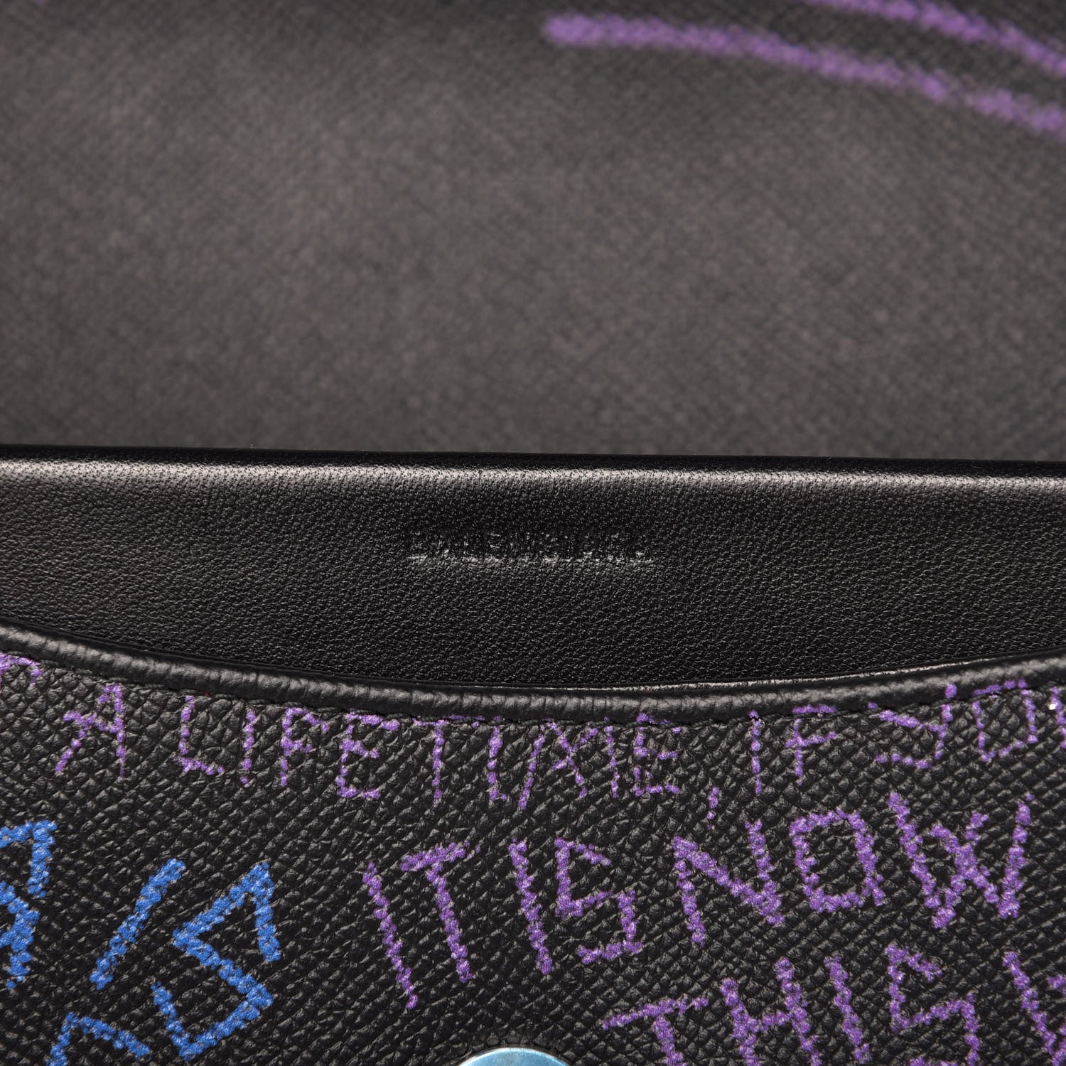 Balenciaga Grained Calfskin Graffiti M BB Round Shoulder Bag Black Bleu Violet 8 of 9