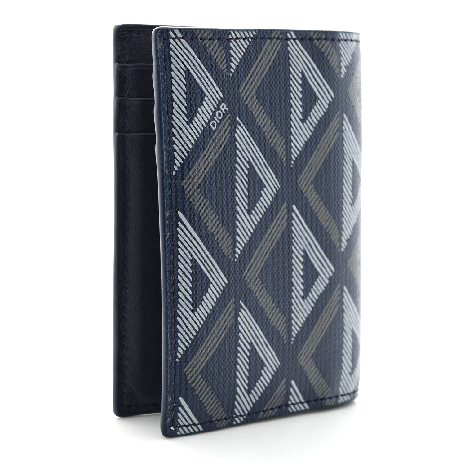 Christian Dior Calfskin CD Diamond Canvas Bi-Fold Card Holder Navy 3 of 7