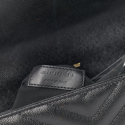 Saint Laurent Grain De Poudre Matelasse Chevron Large Monogram Satchel Black 7 of 9