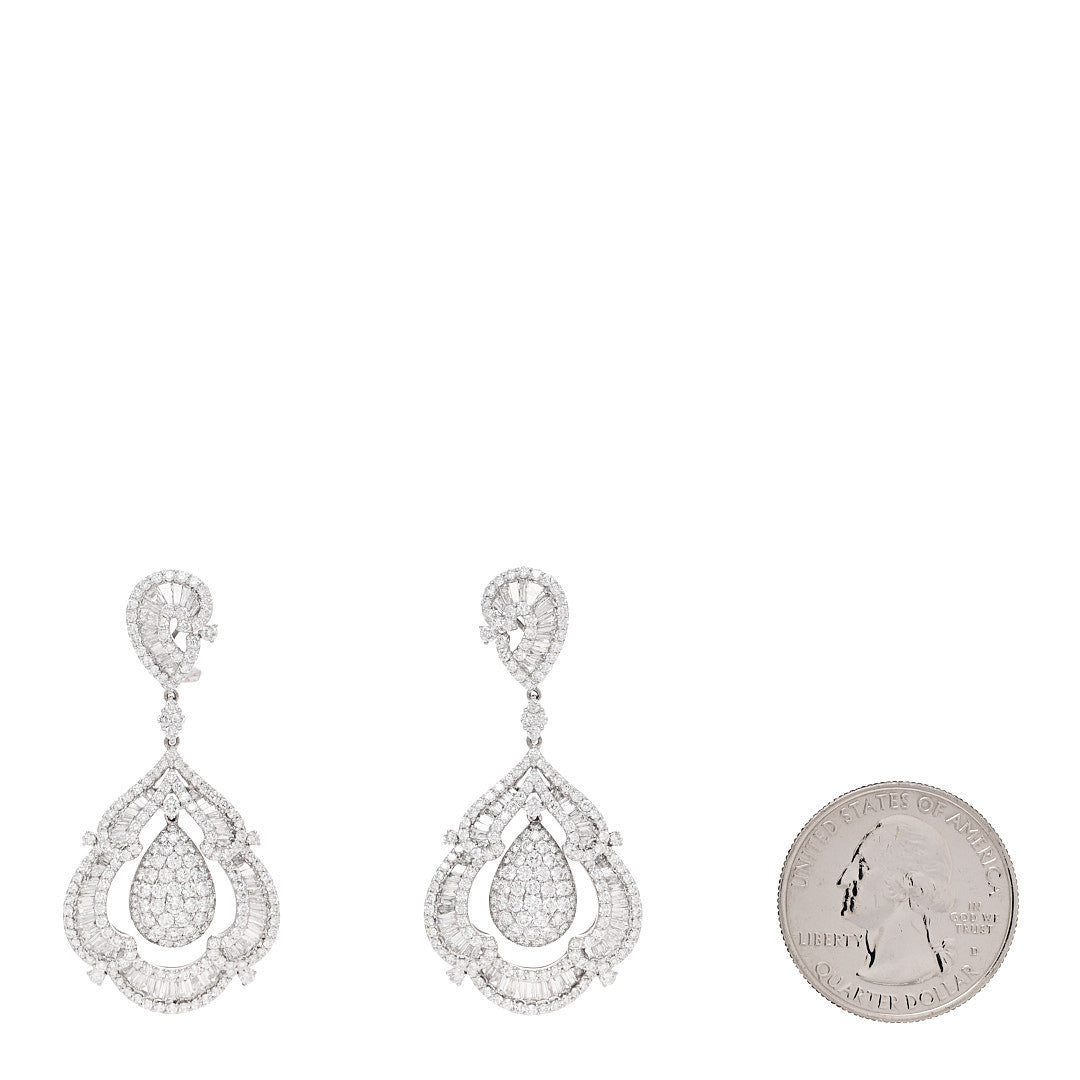 Parker & West by FASHIONPHILE 18K White Gold Diamond 10.19ctw Ornate Baguette Round Cut Drop Earrings 2 of 4