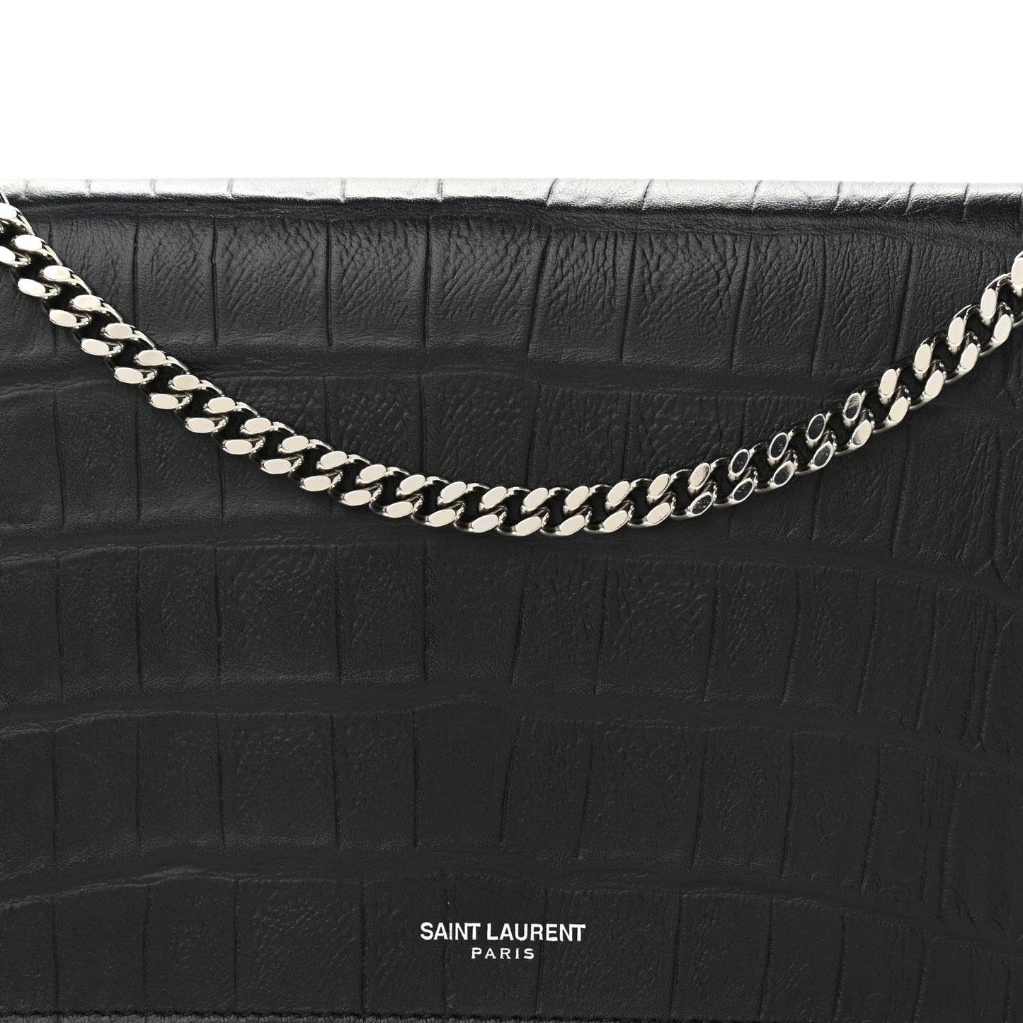 Lambskin Crocodile Embossed Classic Paris Chain Wallet Black