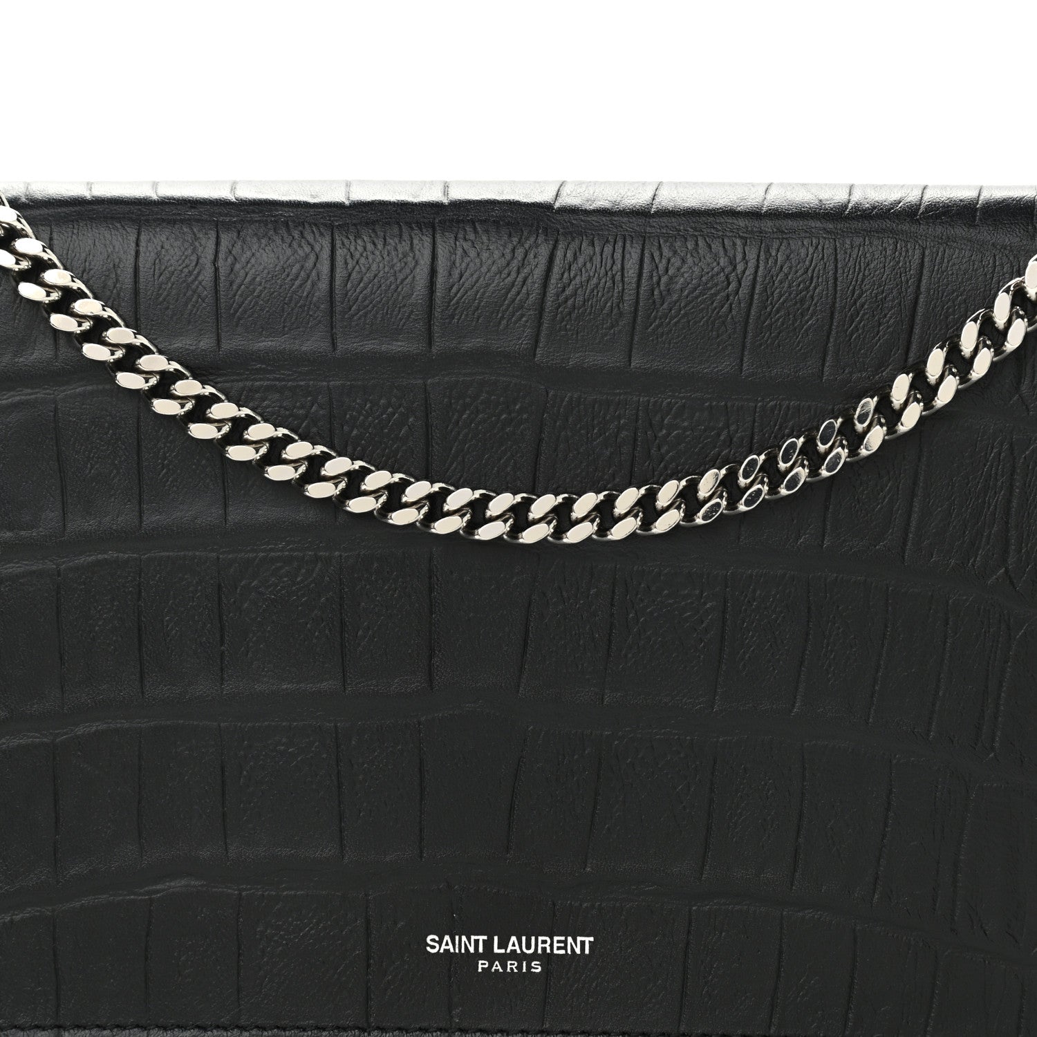 Saint Laurent Lambskin Crocodile Embossed Classic Paris Chain Wallet Black 8 of 12