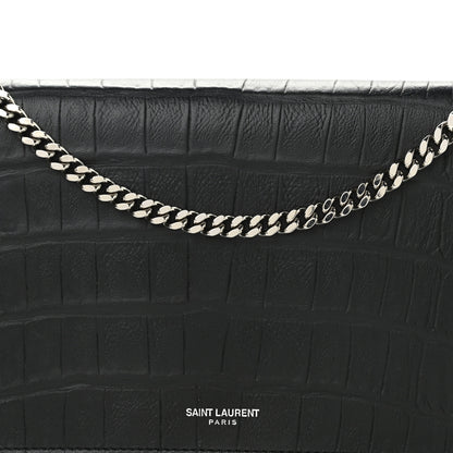 Saint Laurent Lambskin Crocodile Embossed Classic Paris Chain Wallet Black 8 of 12