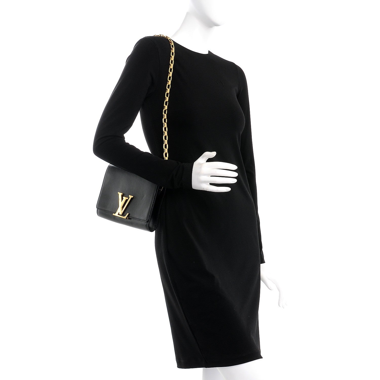 Louis Vuitton Calfskin Chain Louise GM Black 2 of 16