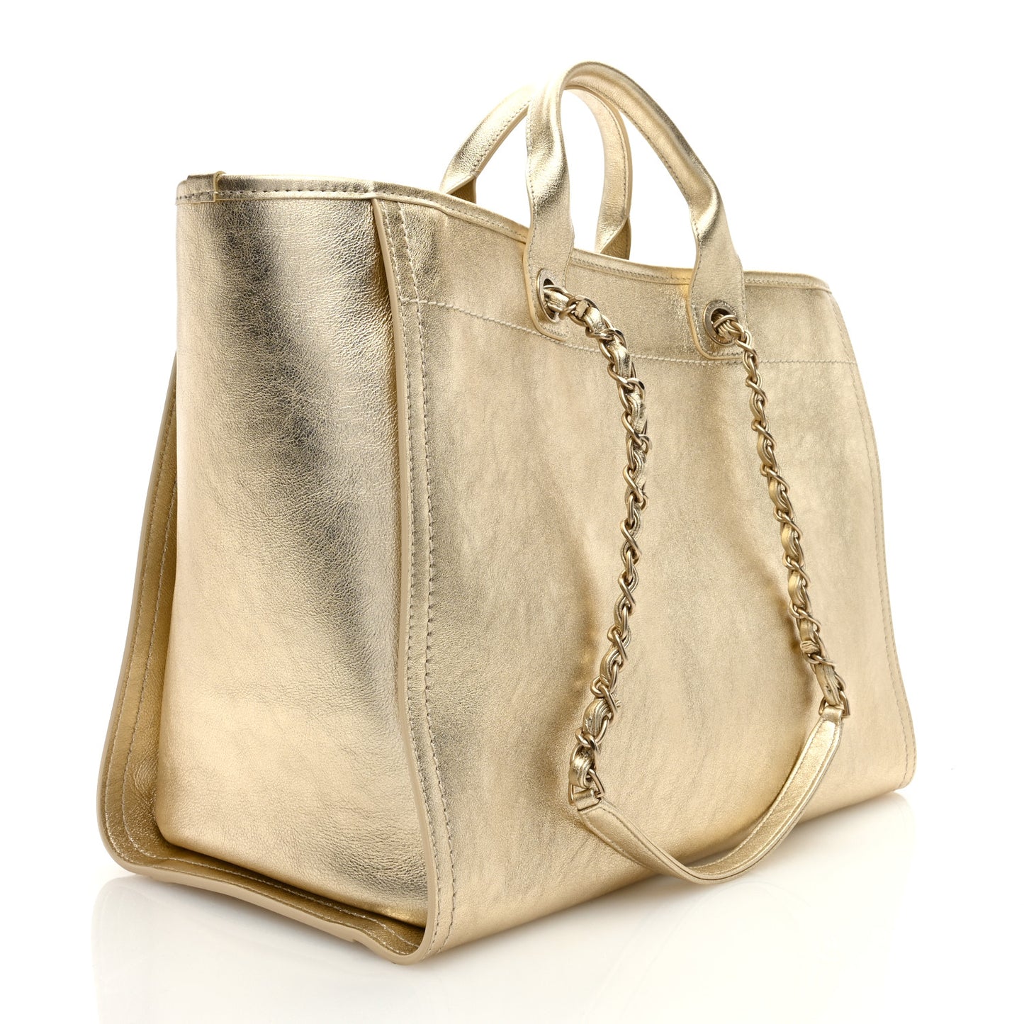 Metallic Calfskin Medium Deauville Tote Gold