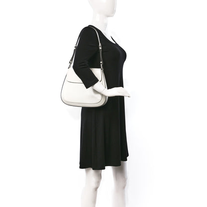 Prada Spazzolato Cleo Flap Adjustable Strap Shoulder Bag White Black 2 of 16