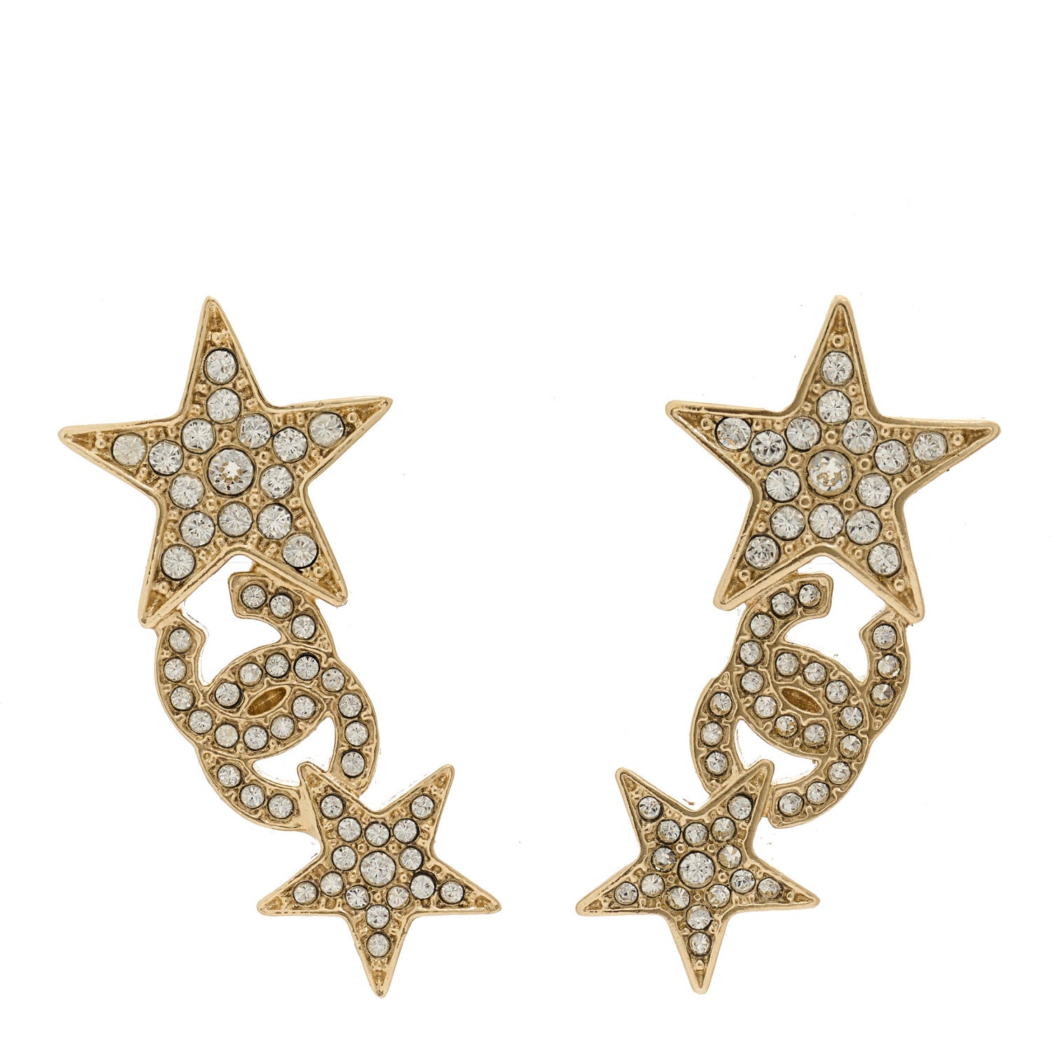 Chanel Crystal Star CC Earrings Gold 1 of 5