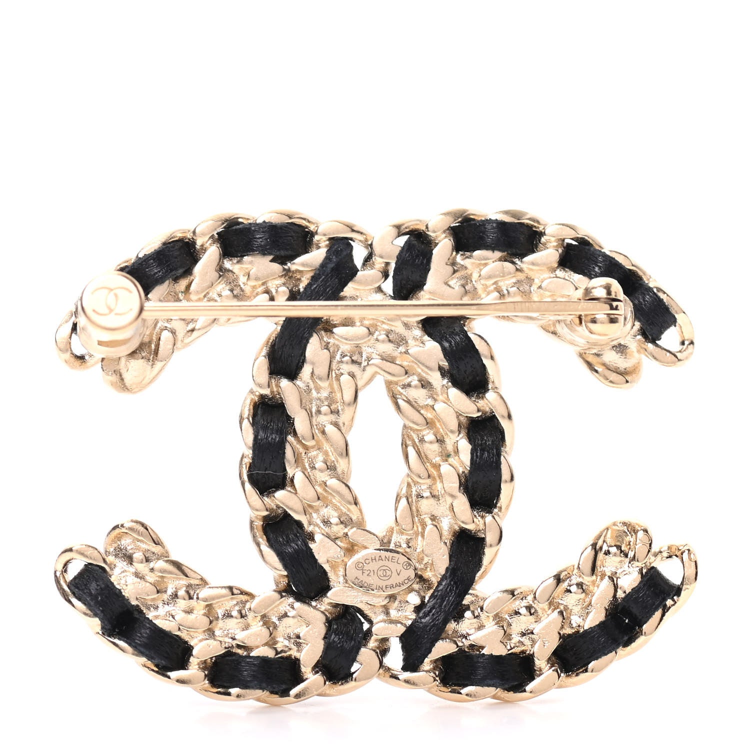 Chanel Lambskin Crystal Vintage Allure CC Chain Brooch Black Gold 3 of 5