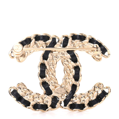 Chanel Lambskin Crystal Vintage Allure CC Chain Brooch Black Gold 3 of 5