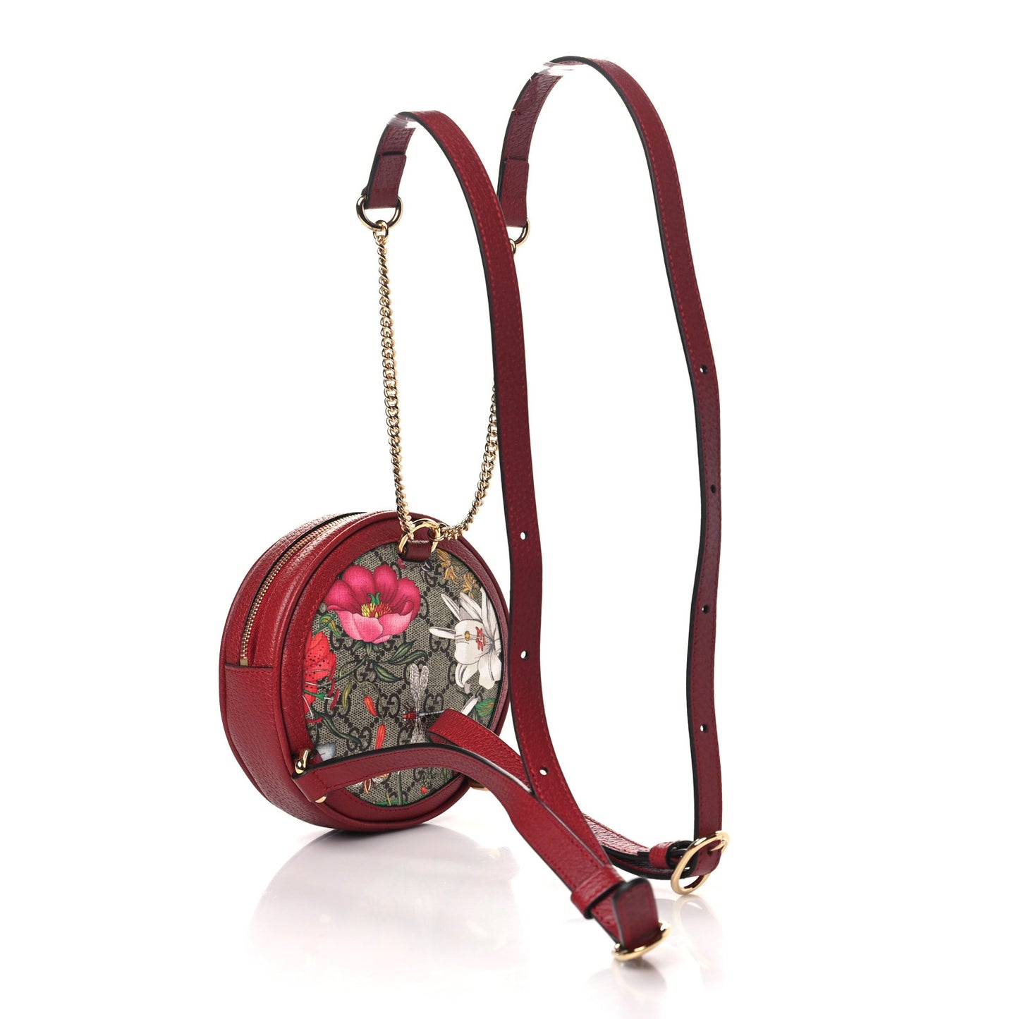 GG Supreme Monogram Web Flora Mini Ophidia Round Backpack Red