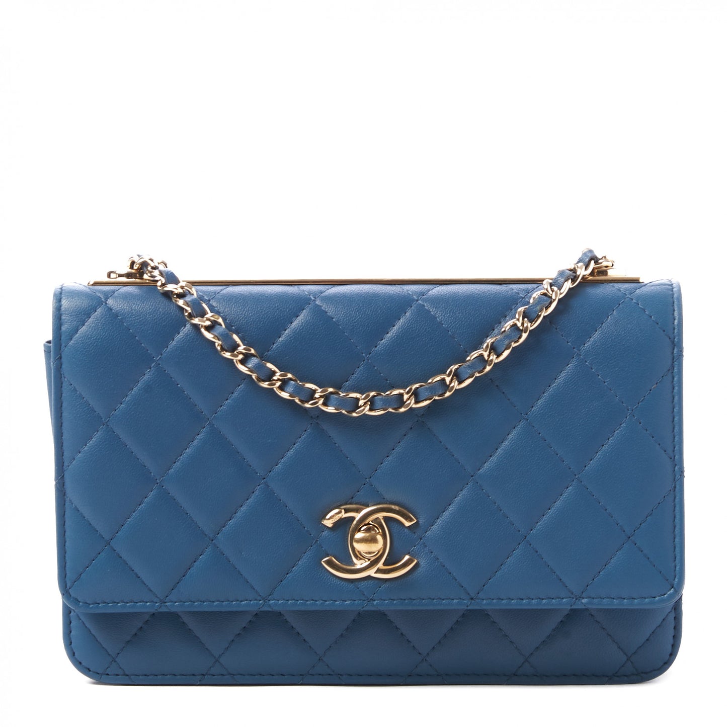 Lambskin Quilted Trendy CC Wallet On Chain WOC Blue