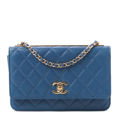 Chanel Lambskin Quilted Trendy CC Wallet On Chain WOC Blue 1 of 12