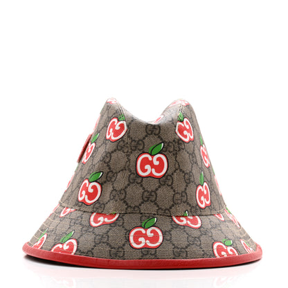 Gucci GG Supreme Monogram Apple Textured Dollar Calfskin Retro Interlocking G Fedora Pomme Bucket Hat L Beige Ebony Red 6 of 12