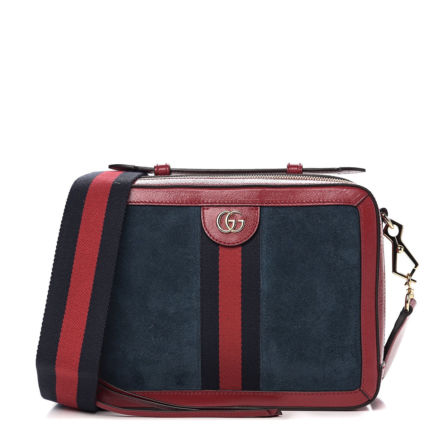 Suede Calfskin Web Small Ophidia Top Handle Shoulder Bag New Blue Romantic Cherry