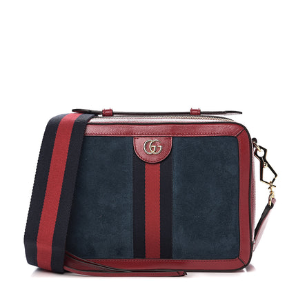 Gucci Suede Calfskin Web Small Ophidia Top Handle Shoulder Bag New Blue Romantic Cherry 1 of 9