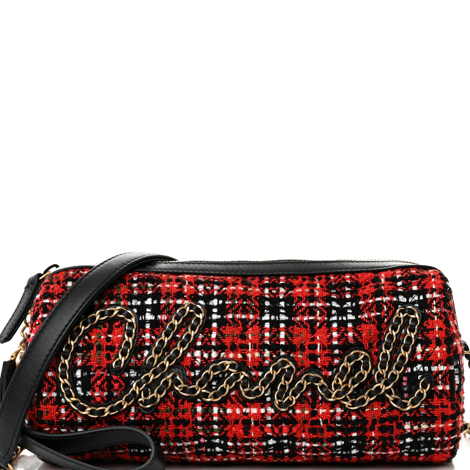 Chanel Tweed Calfskin Signe Bowling Bag Red Black 8 of 10