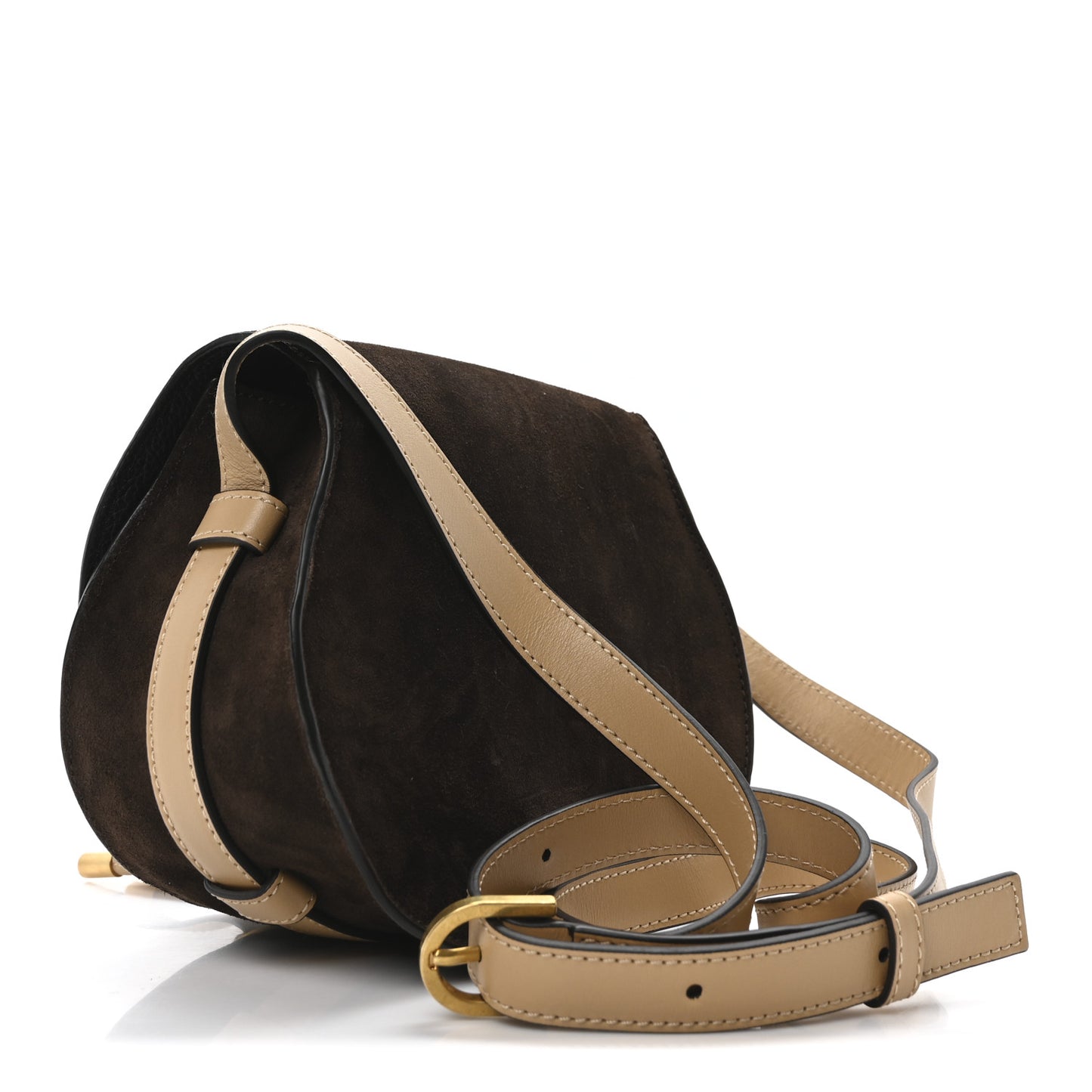 Suede Calfskin Small Marcie Saddle Bag Chocolate Brown