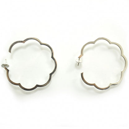Chanel 18K White Gold Large Profil de Camelia Hoop Earrings 1 of 6