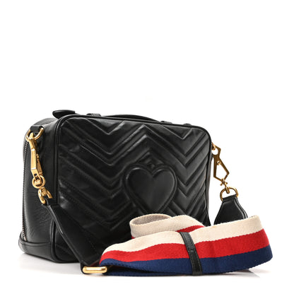 Gucci Calfskin Matelasse Sylvie Web Small GG Marmont Top Handle Shoulder Bag Black 3 of 10