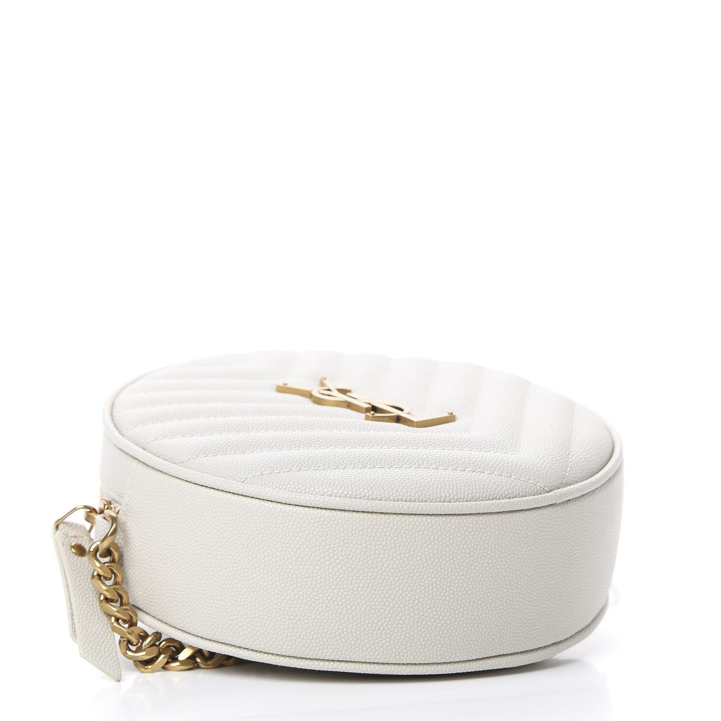 Grain De Poudre Matelasse Chevron Quilted Round Vinyle Camera Bag White