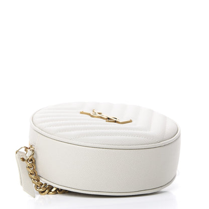 Saint Laurent Grain De Poudre Matelasse Chevron Quilted Round Vinyle Camera Bag White 3 of 9