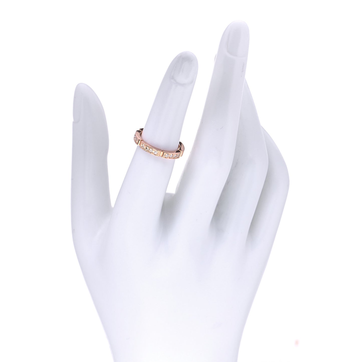 18K Pink Gold Diamond Maillon Panthere Half Diamond Wedding Band Ring 49 4.75
