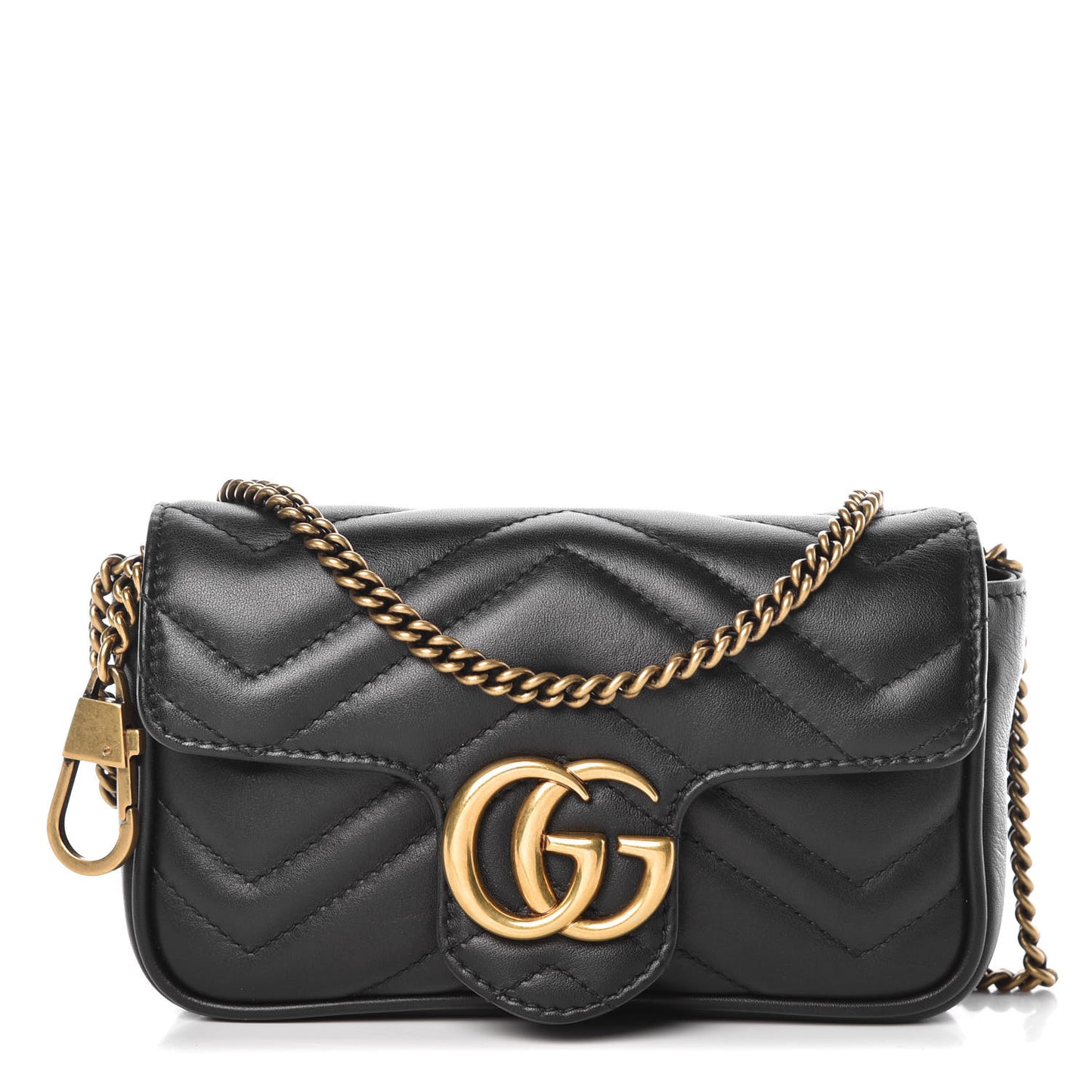 Calfskin Matelasse Super Mini GG Marmont Shoulder Bag Black