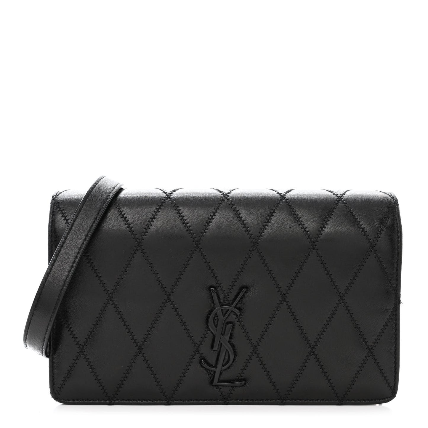 Lambskin Diamond Quilted Monogram Angie Chain Bag Black