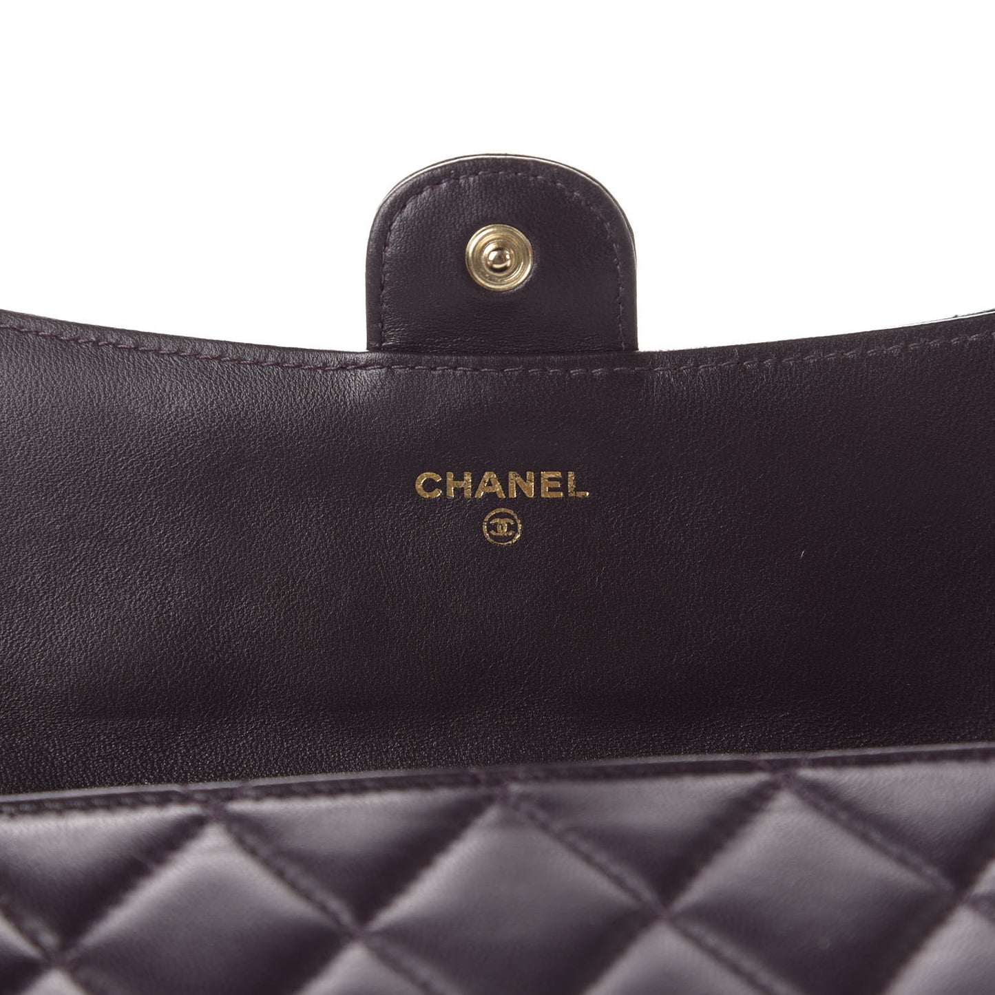 Lambskin Quilted Large Gusset Flap Wallet Purple