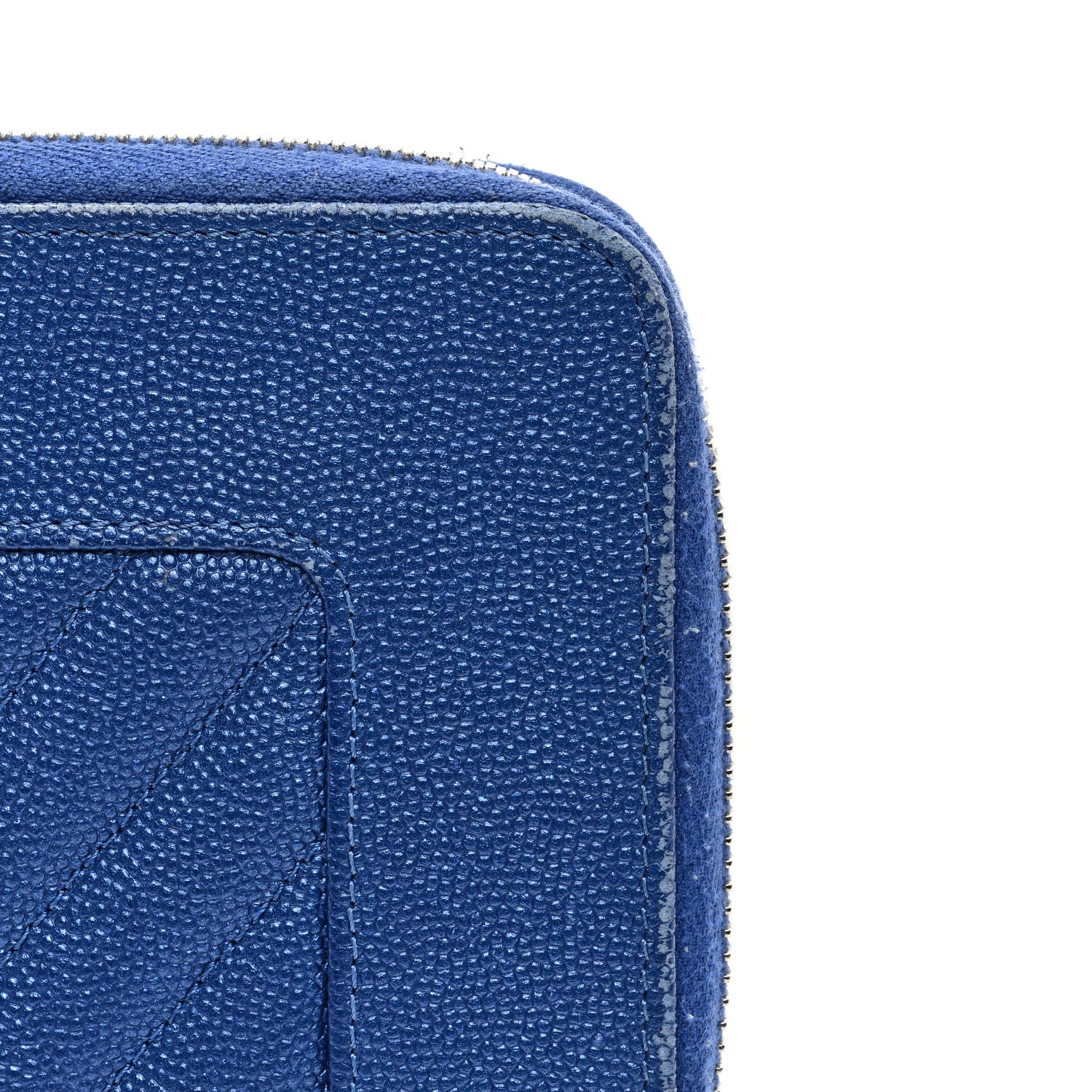 Chanel Caviar Chevron Quilted Mademoiselle Vintage Zip Around Wallet Blue 8 of 10