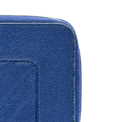 Chanel Caviar Chevron Quilted Mademoiselle Vintage Zip Around Wallet Blue 8 of 10