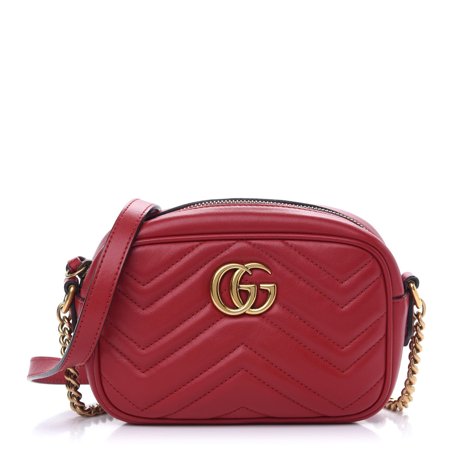 Gucci Calfskin Matelasse Mini GG Marmont Chain Shoulder Bag Hibiscus Red 1 of 9
