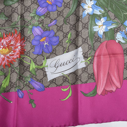 Gucci Silk Twill GG Monogram Flora Fluo GG Square Scarf Beige Pink 5 of 5