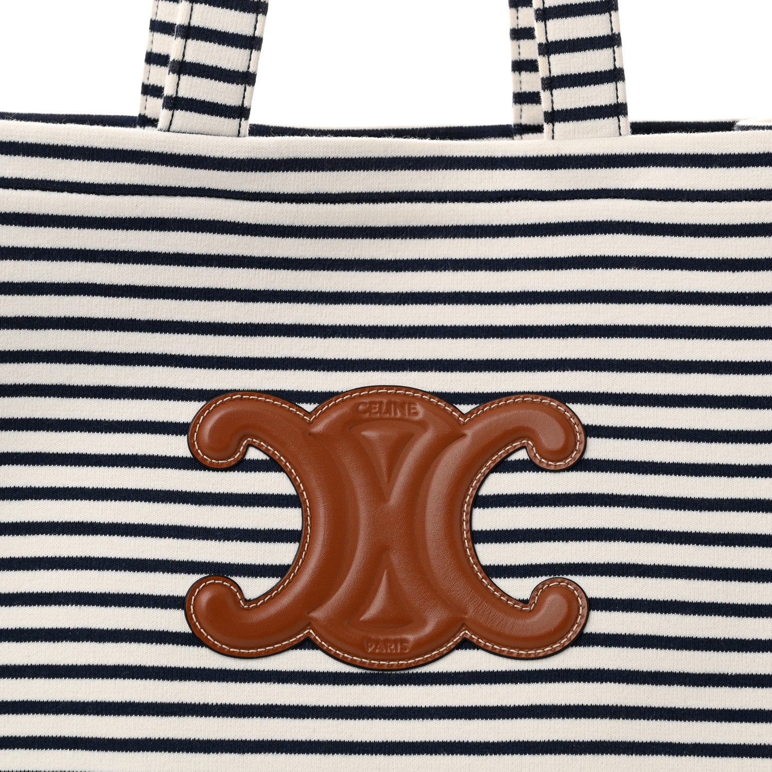 Celine Canvas Calfskin Striped Triomphe Cabas Navy 7 of 10