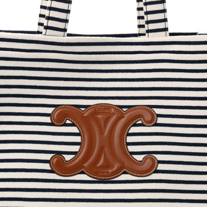 Celine Canvas Calfskin Striped Triomphe Cabas Navy 7 of 10