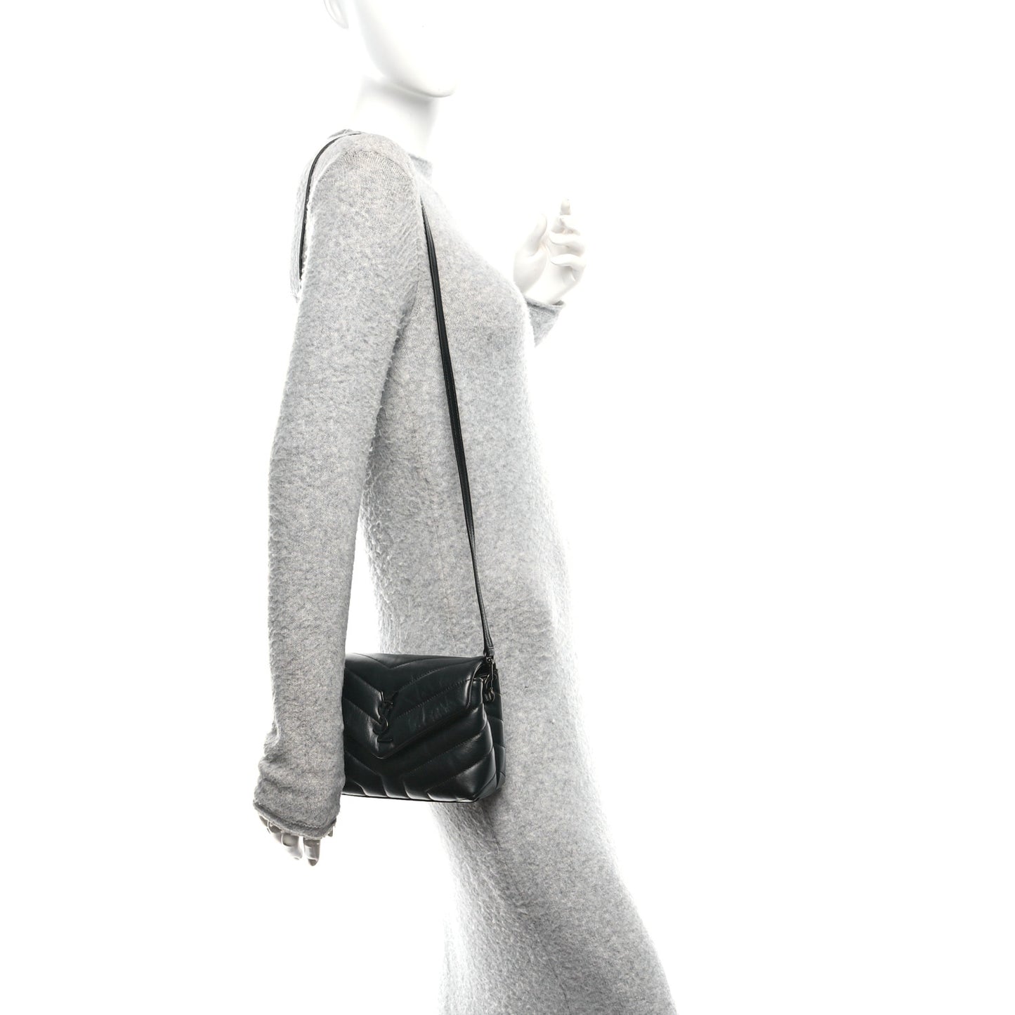 Calfskin Y Quilted Monogram Monochrome Toy Loulou Crossbody Bag Black