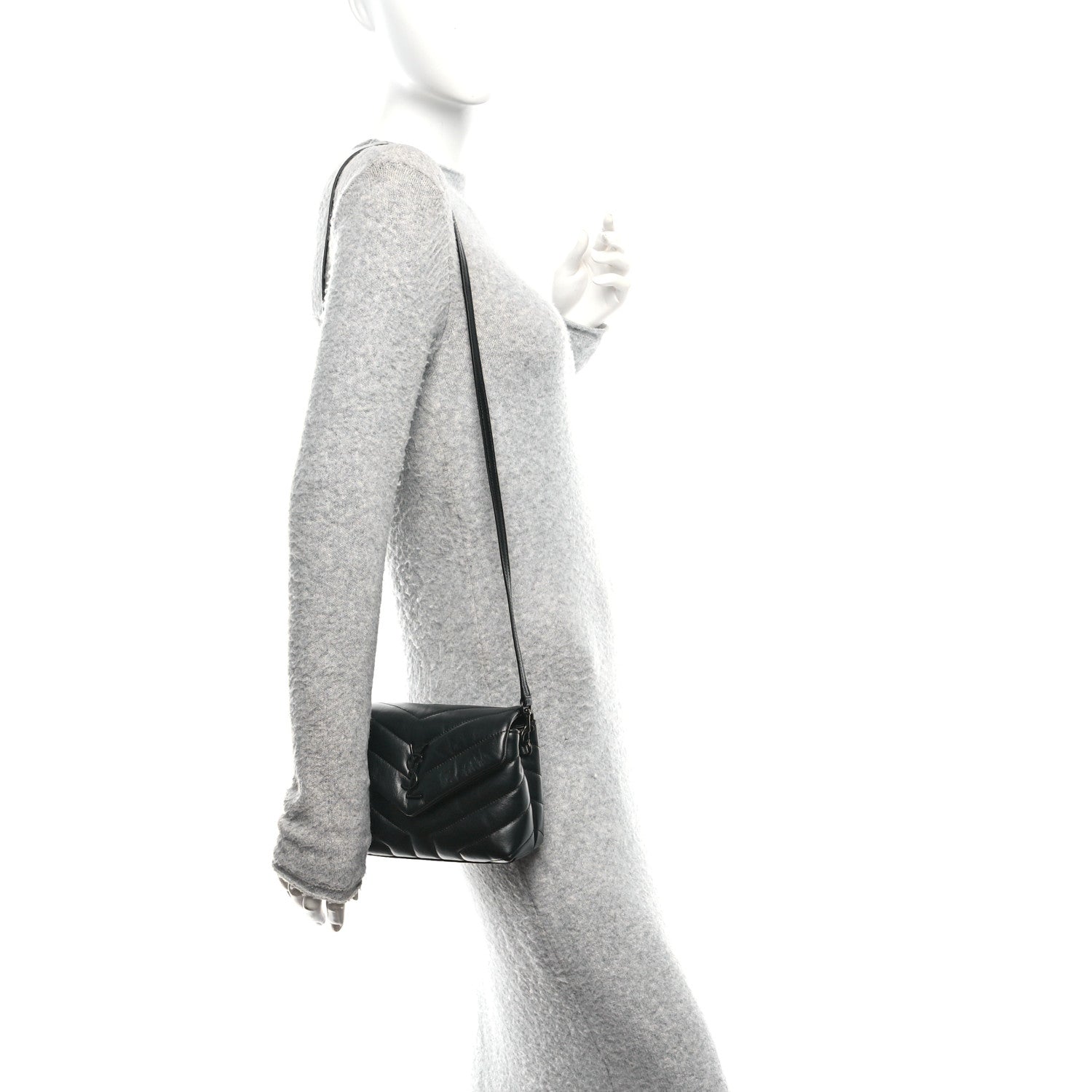 Saint Laurent Calfskin Y Quilted Monogram Monochrome Toy Loulou Crossbody Bag Black 2 of 10