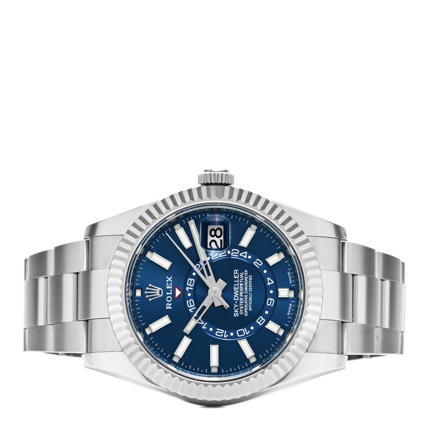 Stainless Steel 18K White Gold 42mm Oyster Perpetual Sky-Dweller Watch Bright Blue 326934