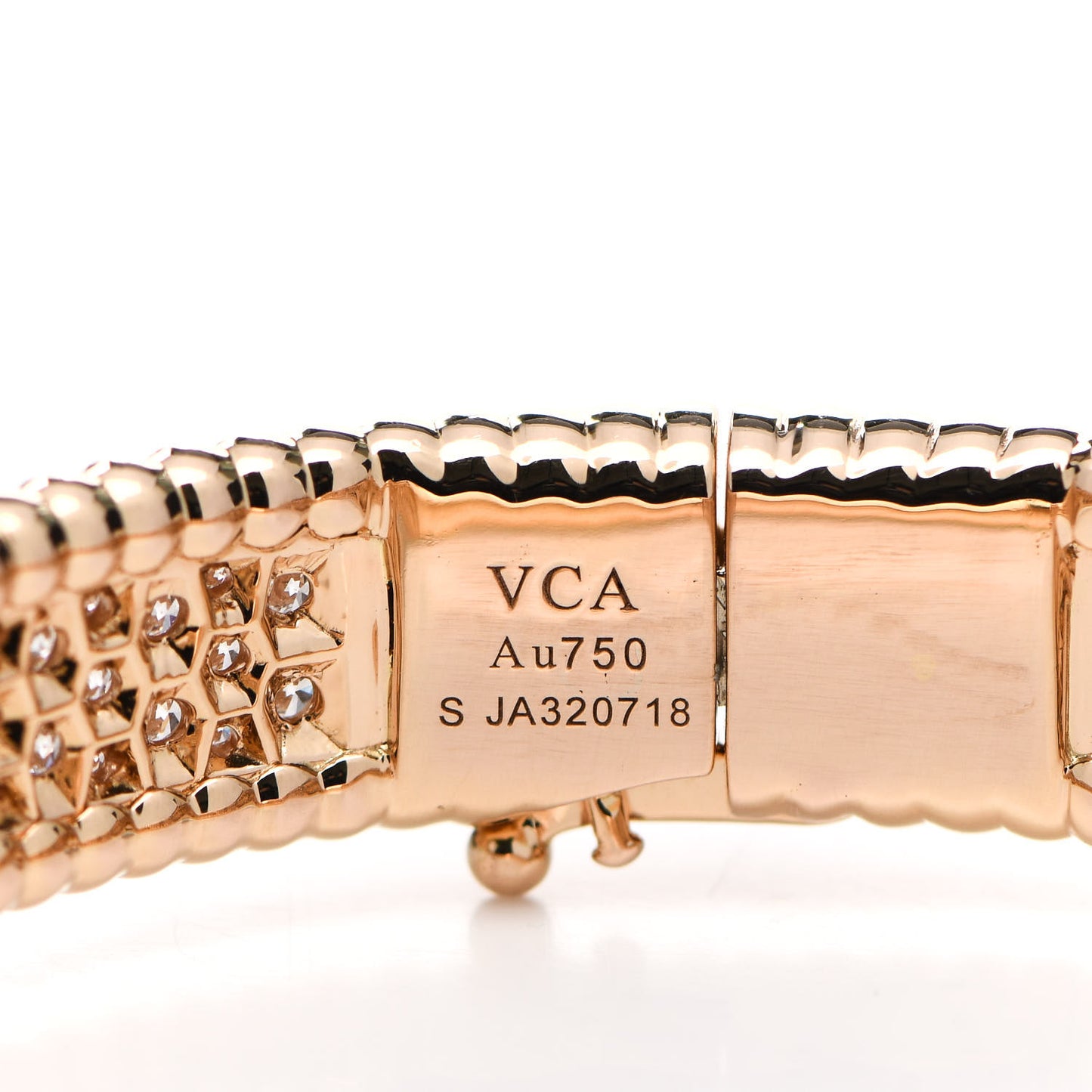 18K Rose Gold Diamond Perlee 3-Row Bangle Bracelet S