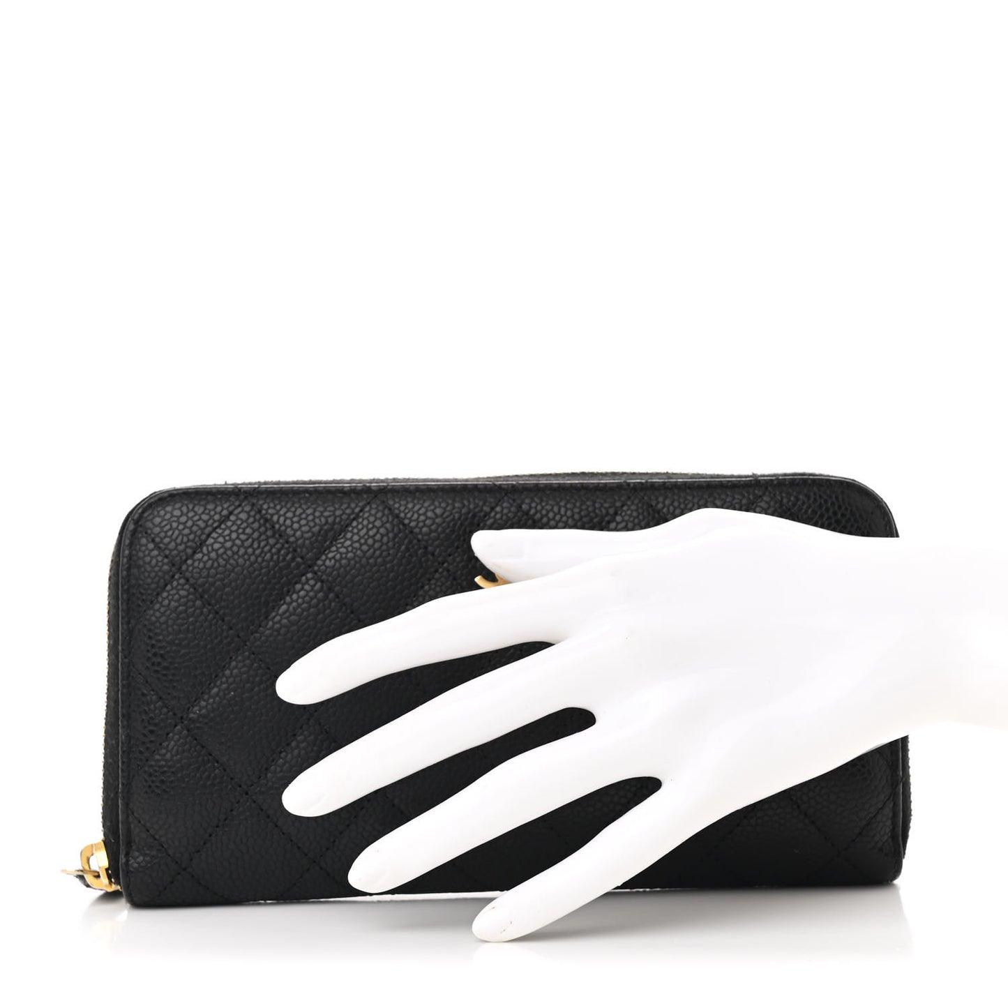 Caviar Quilted Large Gusset Zip Around Wallet Black