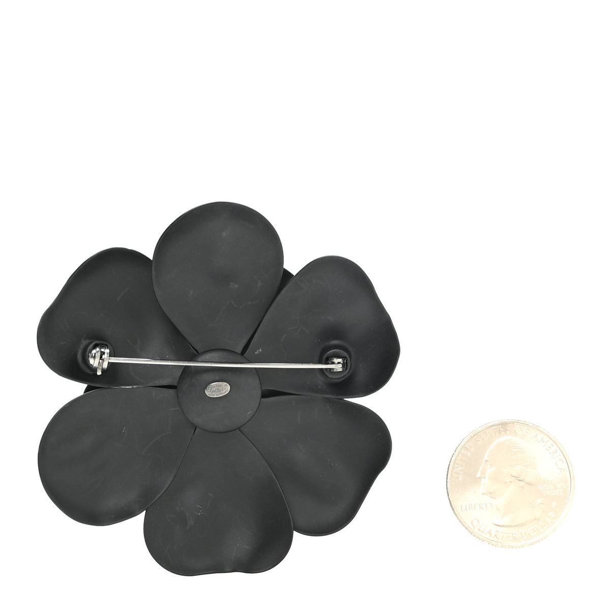 Metal CC Camellia Brooch Pin Black