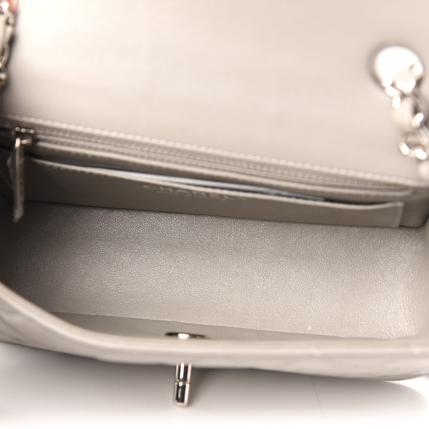 Lambskin Quilted Mini Rectangular Flap Grey